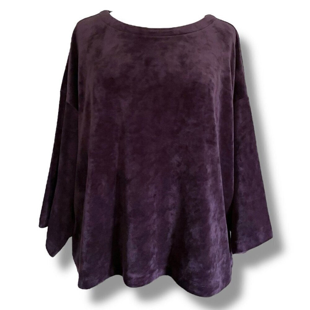 J Jill Womens Kimono Top Sz LP Large Petite Purple Velour Boxy Minimalist Shirt